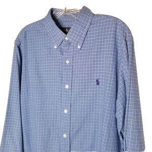 Ralph Lauren Oxford Shirt Button Down Blue Plaid 100% Cotton Large Preppy Casual